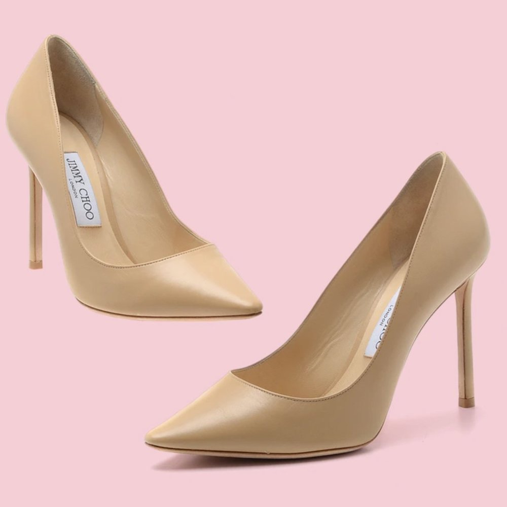Jimmy Choo Anouk Beige Leather Stiletto Heels - Picture 3 of 12